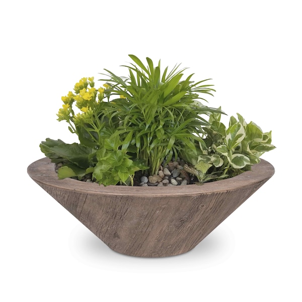 The Outdoor Plus 24 Round Cazo Planter Bowl - Wood Grain GFRC Concrete - Oak - OPT-24RWGPO-OAK - main